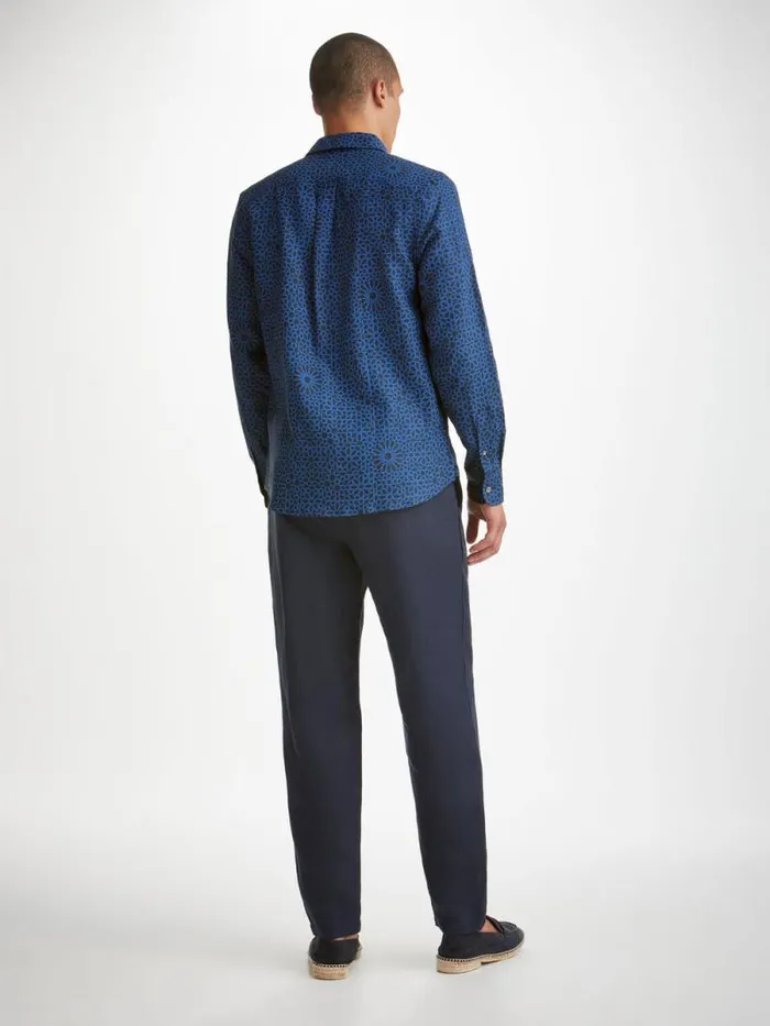 Derek Rose Casual Shirts Men Shirt Milan 23 Linen Navy