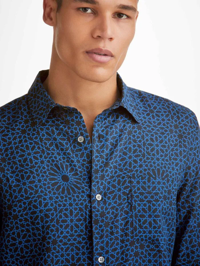Derek Rose Casual Shirts Men Shirt Milan 23 Linen Navy
