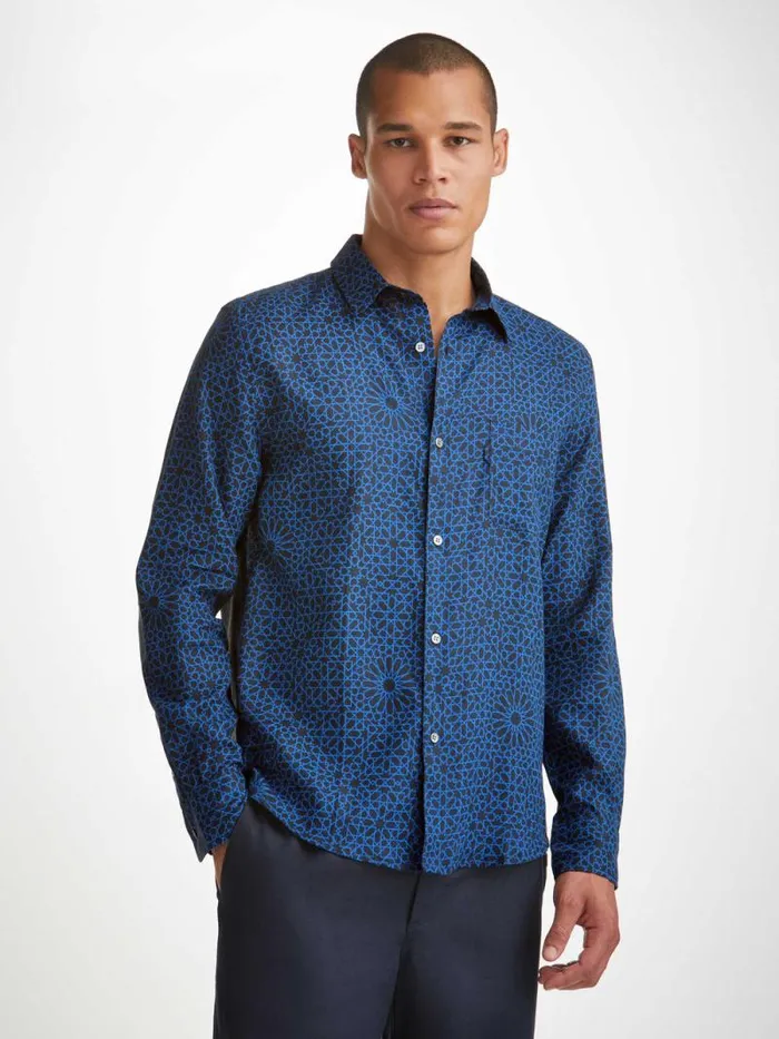Derek Rose Casual Shirts Men Shirt Milan 23 Linen Navy