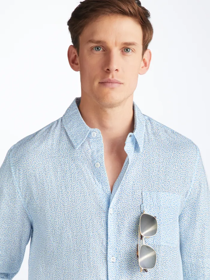 Derek Rose Casual Shirts Men Shirt Milan 24 Linen Blue