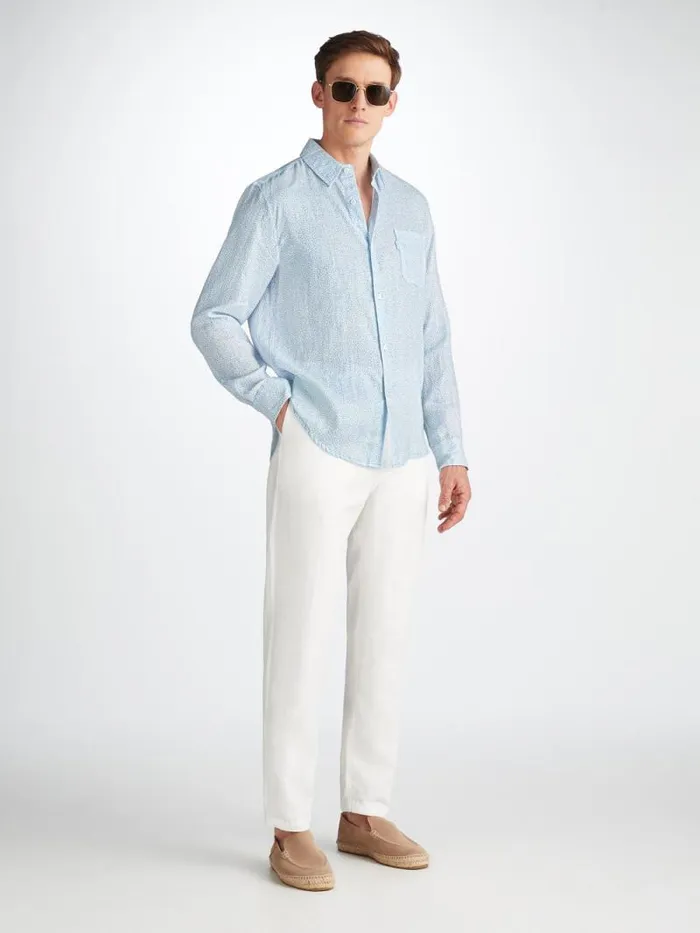 Derek Rose Casual Shirts Men Shirt Milan 24 Linen Blue