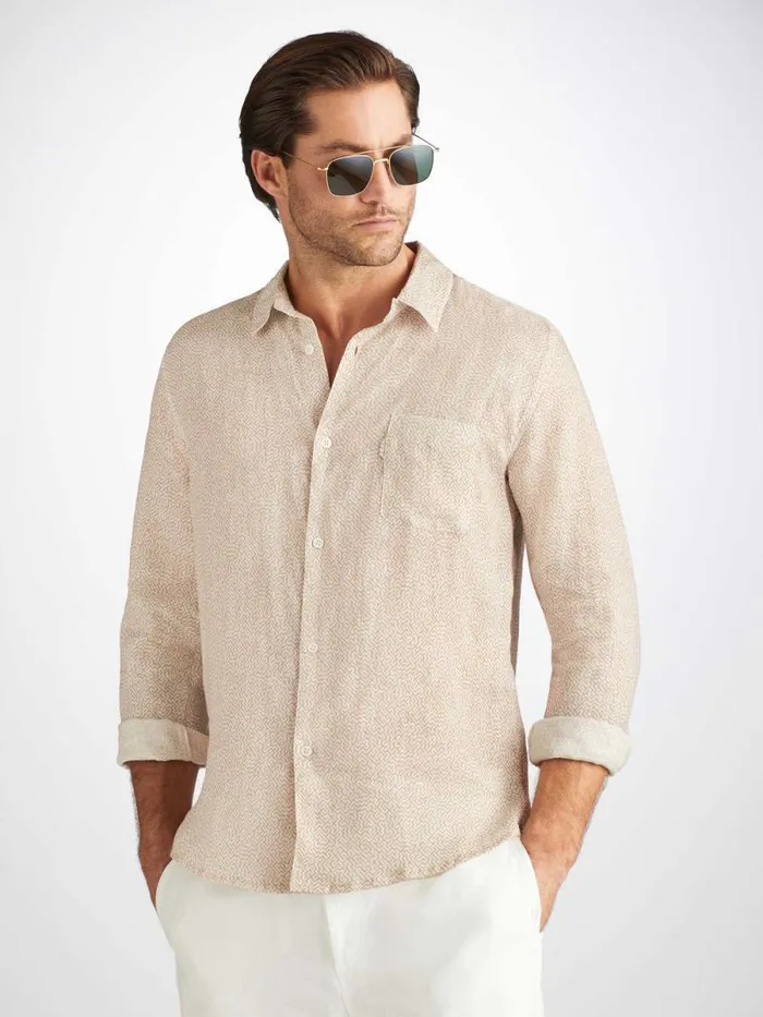 Derek Rose Casual Shirts Men Shirt Milan 24 Linen Sand