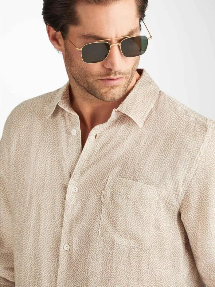 Derek Rose Casual Shirts Men Shirt Milan 24 Linen Sand