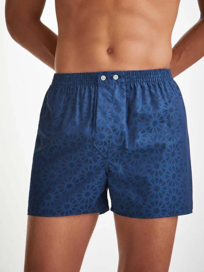 Derek Rose Classic Fit Boxer Shorts Men Classic Fit Boxers Paris 26 Cotton Jacquard Navy
