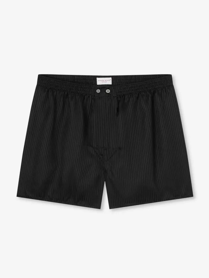 Derek Rose Classic Fit Boxer Shorts Men Classic Fit Boxers Woburn Silk Satin Black