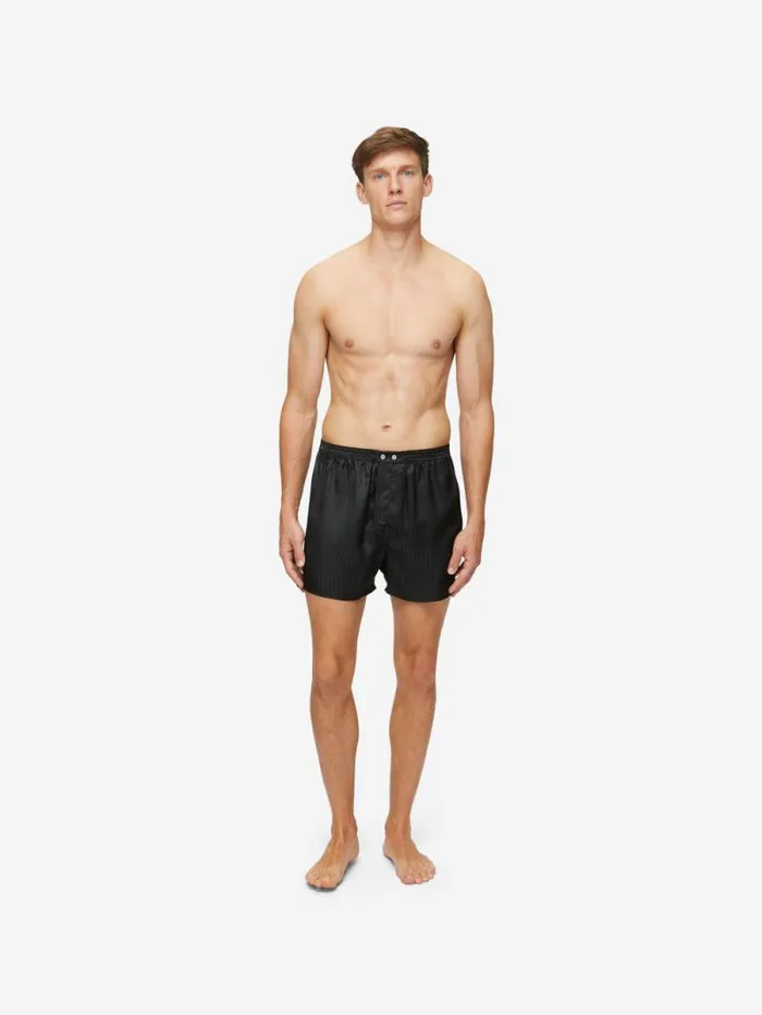 Derek Rose Classic Fit Boxer Shorts Men Classic Fit Boxers Woburn Silk Satin Black