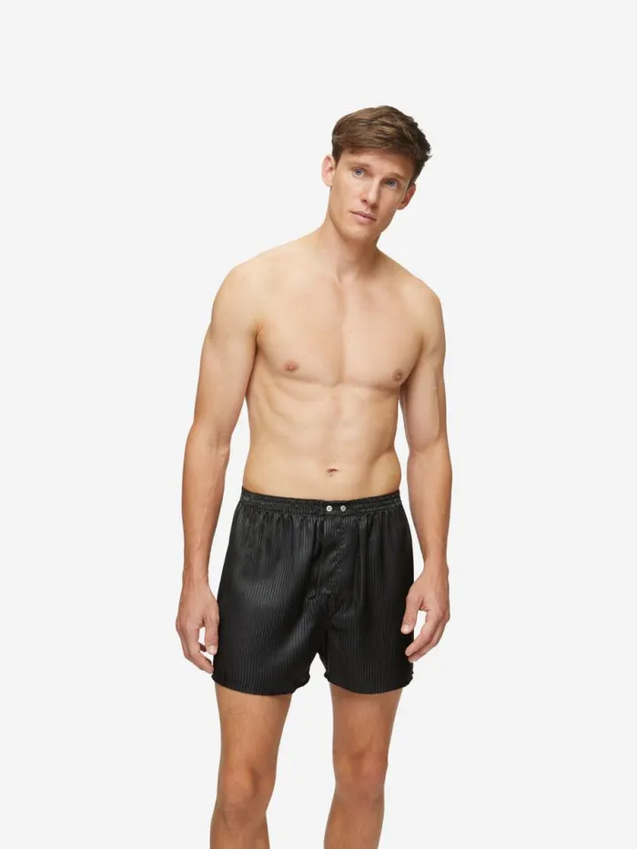 Derek Rose Classic Fit Boxer Shorts Men Classic Fit Boxers Woburn Silk Satin Black
