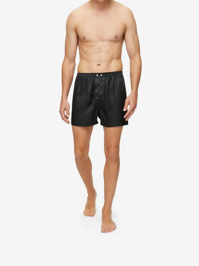 Derek Rose Classic Fit Boxer Shorts Men Classic Fit Boxers Woburn Silk Satin Black