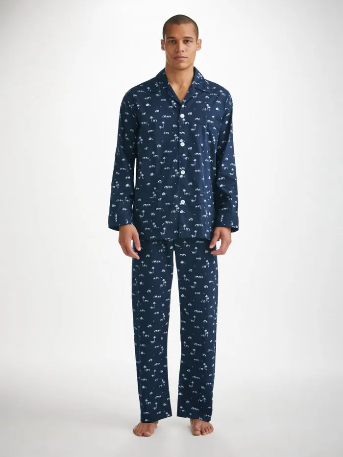 Derek Rose Cotton Pajamas Men Classic Fit Pajamas Nelson 99 Cotton Batiste Navy