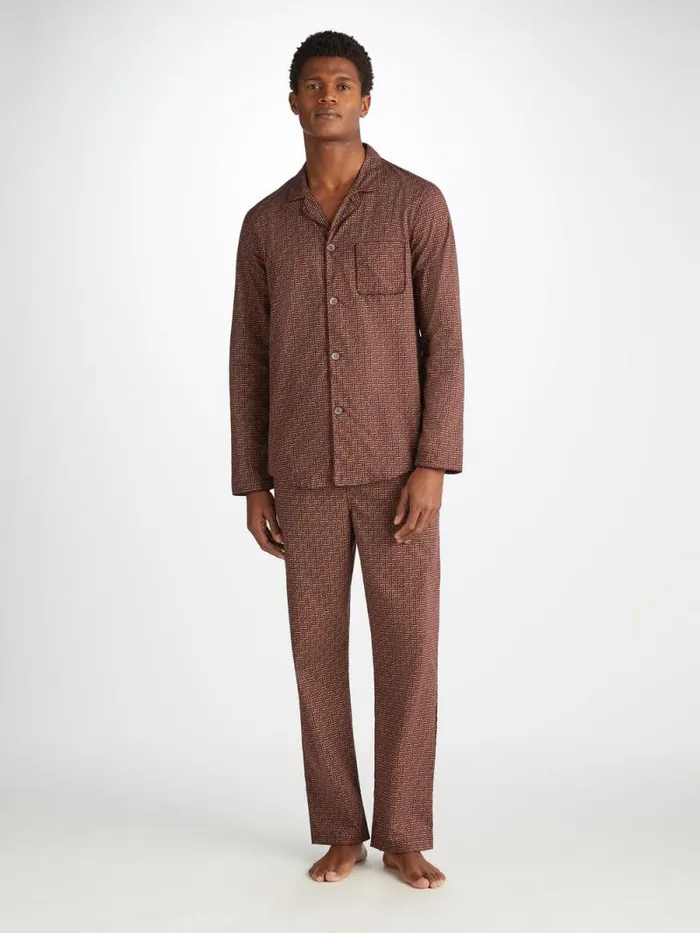 Derek Rose Cotton Pajamas Men Modern Fit Pajamas Ledbury 72 Cotton Batiste Burgundy