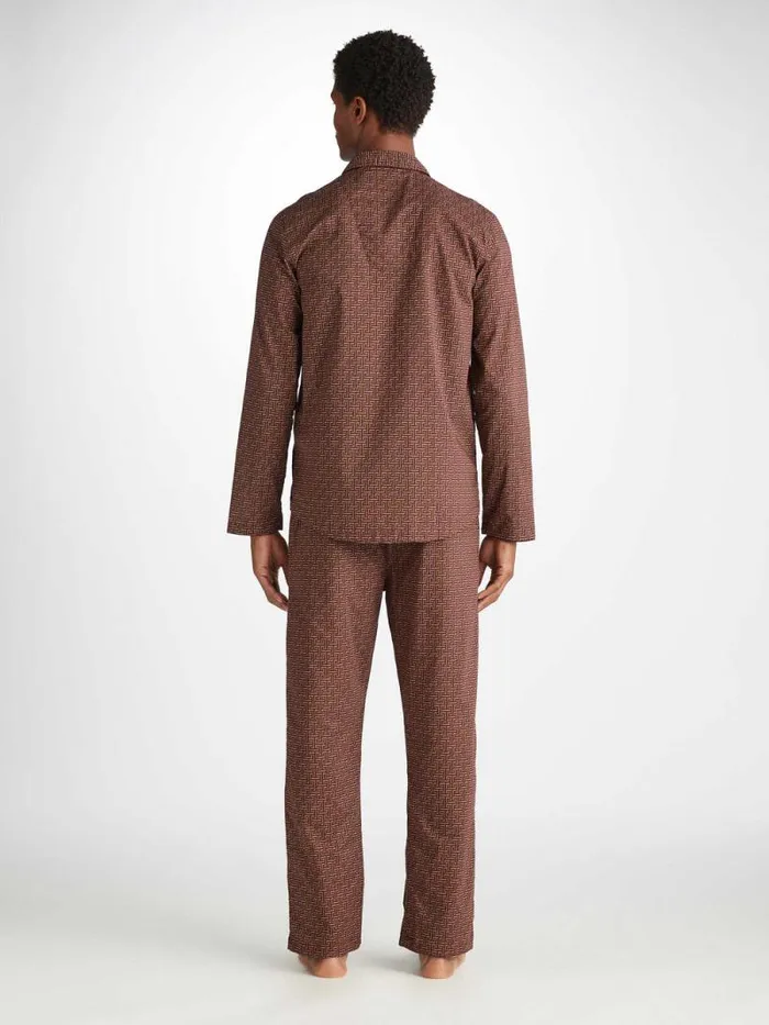 Derek Rose Cotton Pajamas Men Modern Fit Pajamas Ledbury 72 Cotton Batiste Burgundy