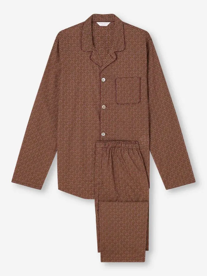 Derek Rose Cotton Pajamas Men Modern Fit Pajamas Ledbury 72 Cotton Batiste Burgundy