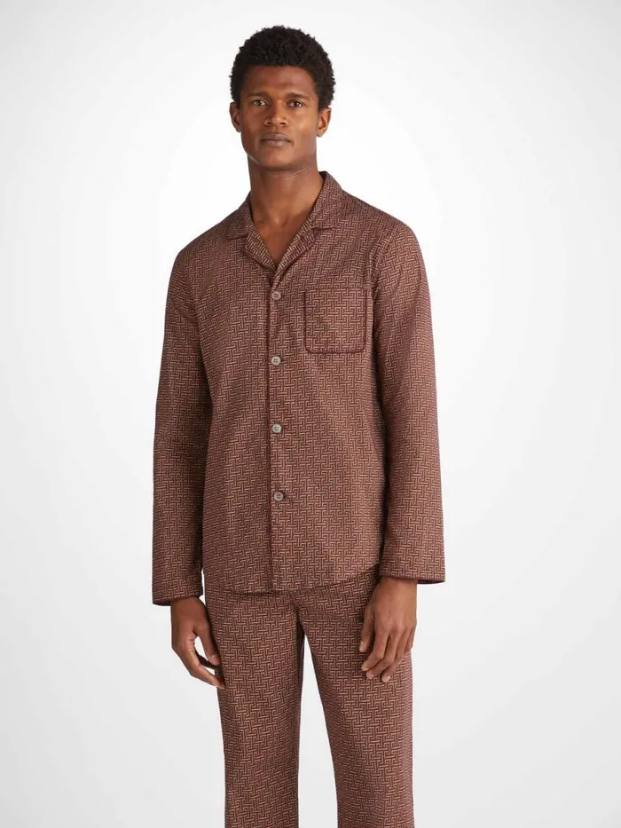 Derek Rose Cotton Pajamas Men Modern Fit Pajamas Ledbury 72 Cotton Batiste Burgundy