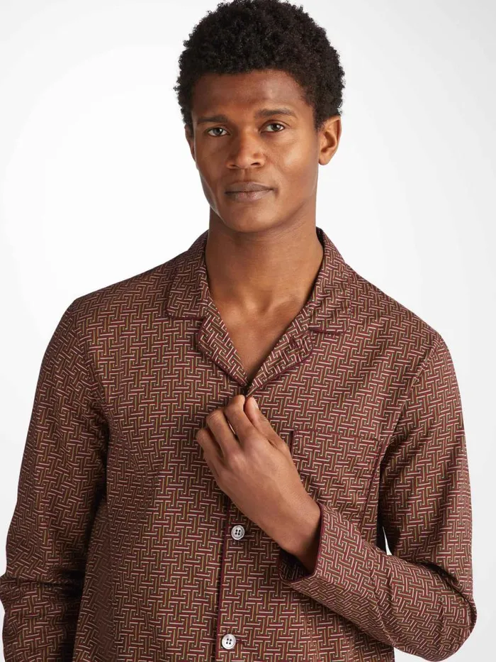 Derek Rose Cotton Pajamas Men Modern Fit Pajamas Ledbury 72 Cotton Batiste Burgundy