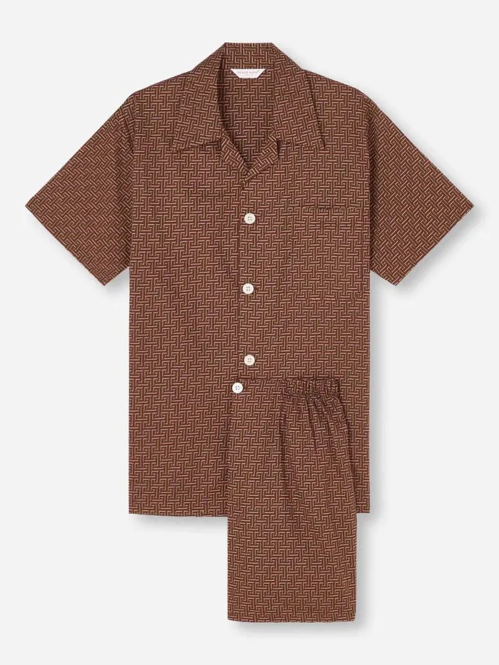 Derek Rose Cotton Pajamas Men Short Pajamas Ledbury 72 Cotton Batiste Burgundy