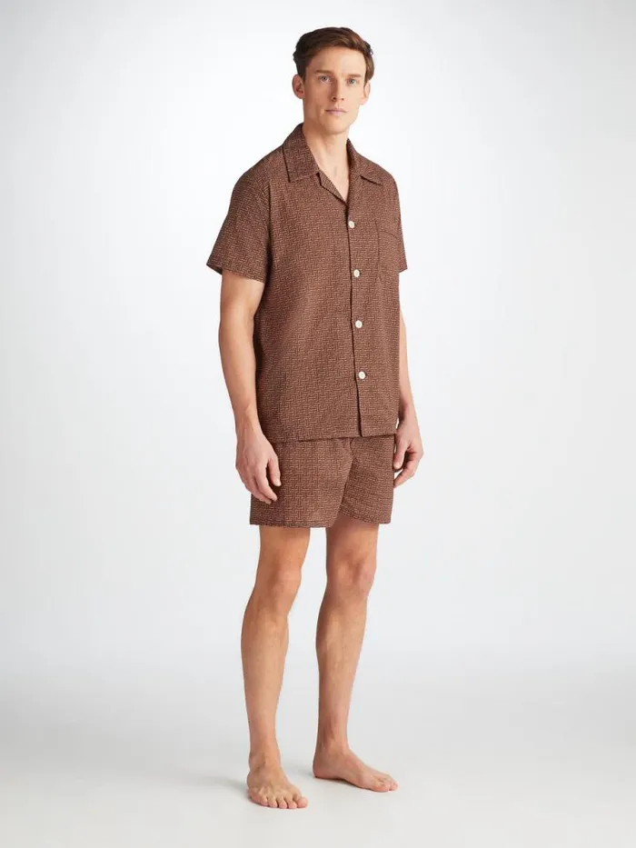 Derek Rose Cotton Pajamas Men Short Pajamas Ledbury 72 Cotton Batiste Burgundy