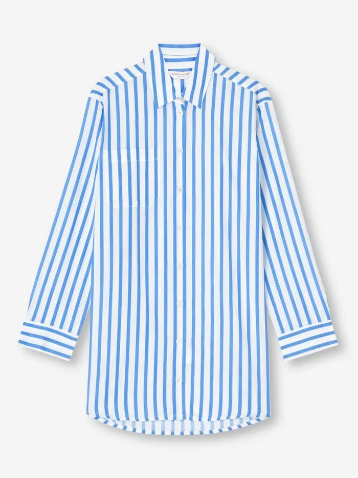 Derek Rose Cotton Pajamas Women Nightshirt Capri 23 Cotton Batiste Blue