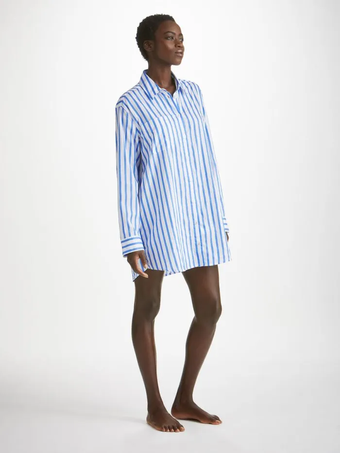 Derek Rose Cotton Pajamas Women Nightshirt Capri 23 Cotton Batiste Blue