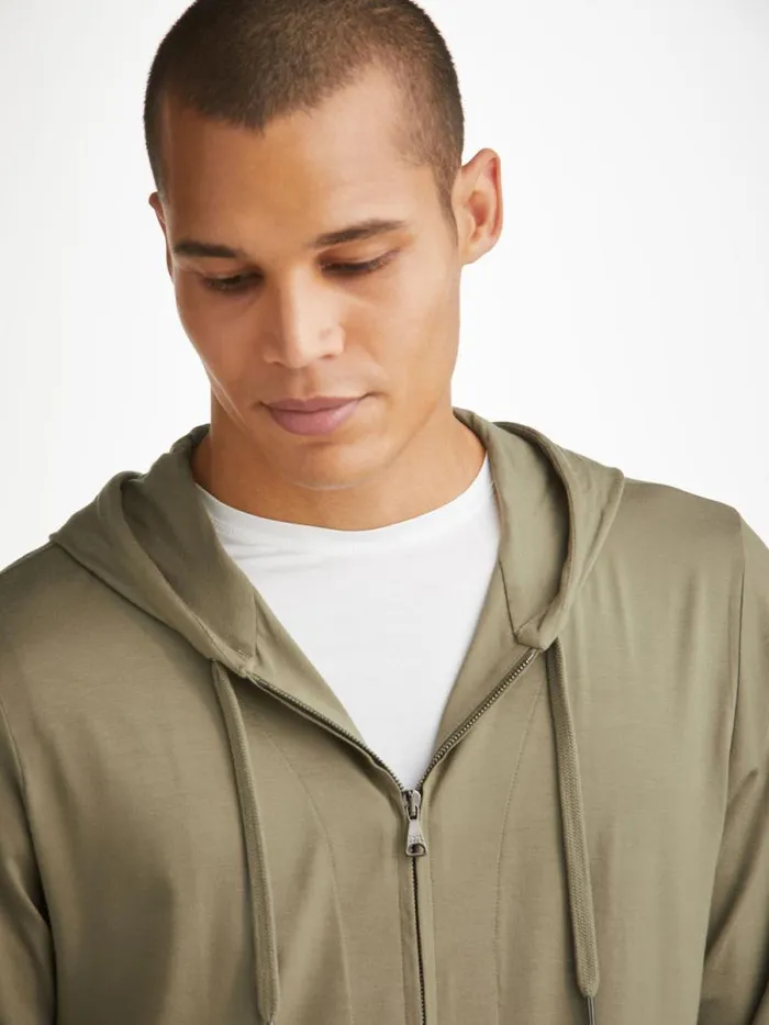Derek Rose Hooded Tops Men Hoodie Basel Micro Modal Stretch Khaki