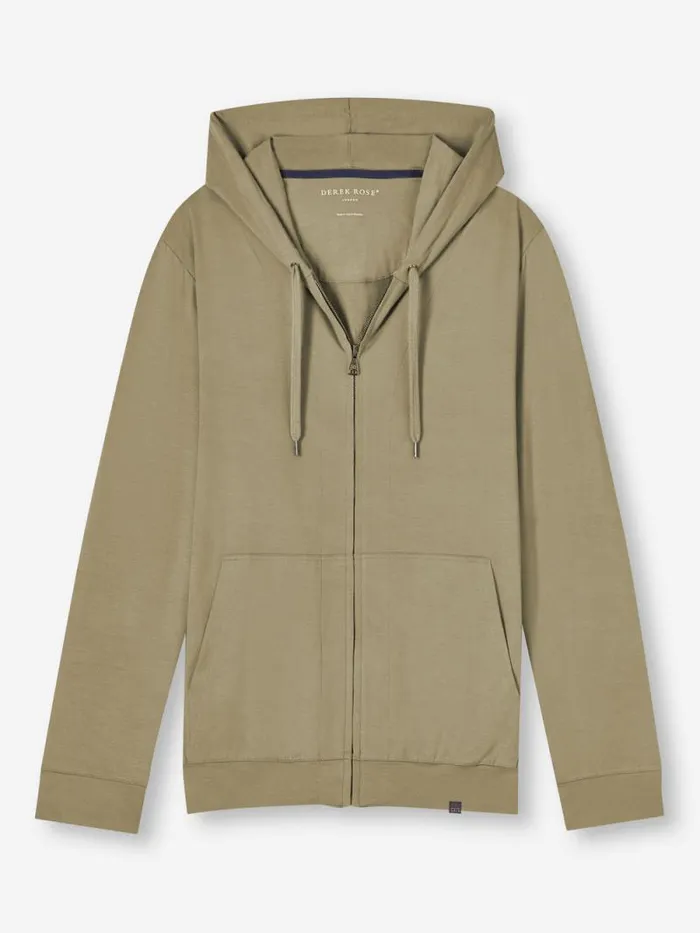 Derek Rose Hooded Tops Men Hoodie Basel Micro Modal Stretch Khaki