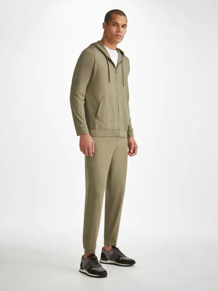 Derek Rose Hooded Tops Men Hoodie Basel Micro Modal Stretch Khaki