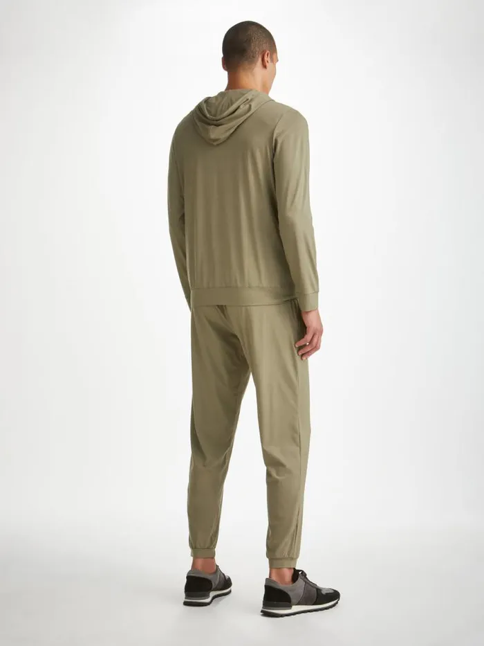 Derek Rose Hooded Tops Men Hoodie Basel Micro Modal Stretch Khaki
