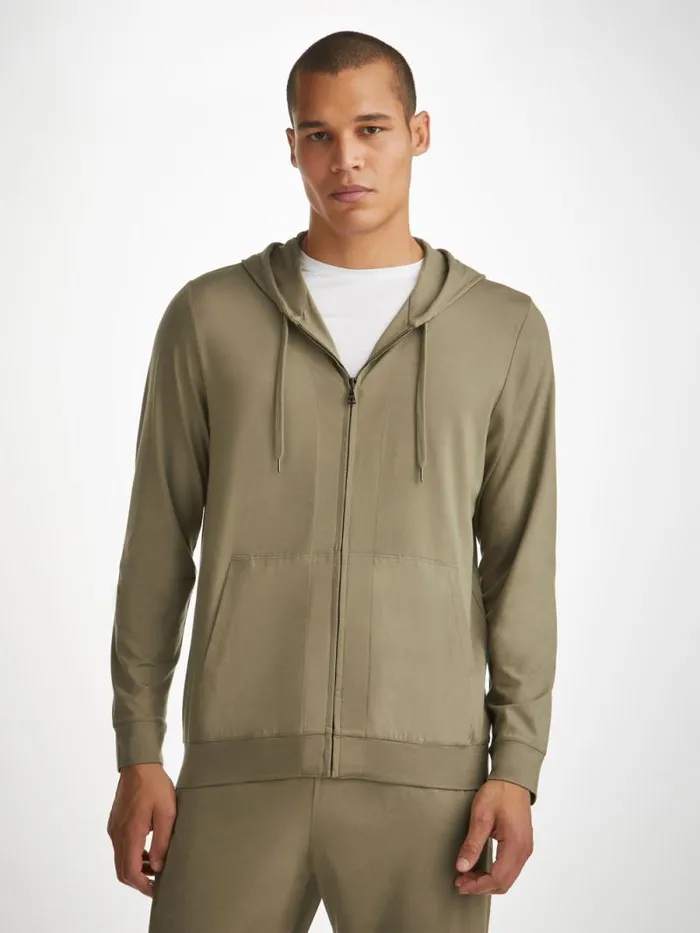Derek Rose Hooded Tops Men Hoodie Basel Micro Modal Stretch Khaki