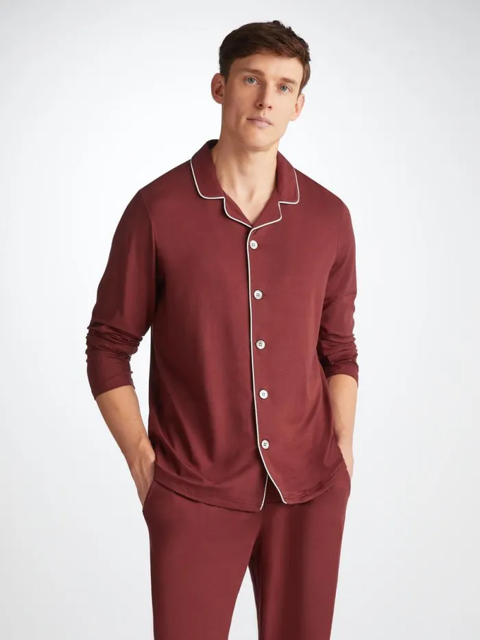 Derek Rose Jersey Pajamas Men Pajamas Basel Micro Modal Stretch Burgundy