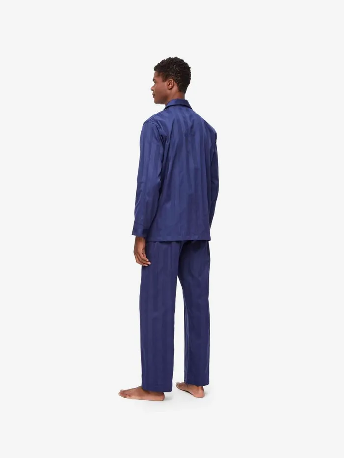 Derek Rose Long Pajamas Men Classic Fit Pajamas Lingfield Cotton Navy