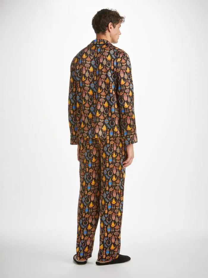 Derek Rose Long Pajamas Men Pajamas Brindisi 100 Silk Satin Black