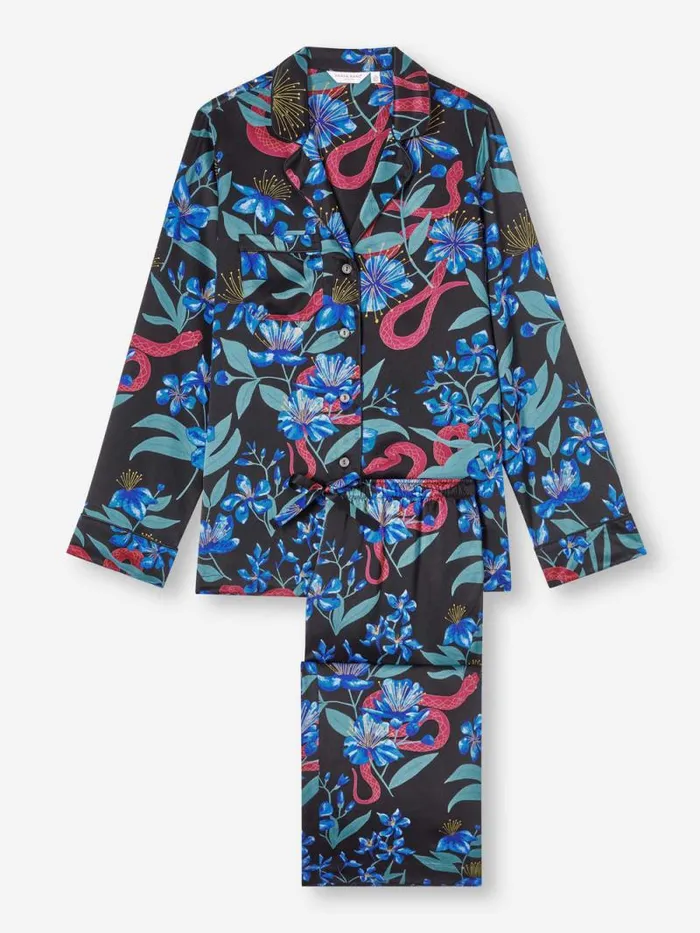 Derek Rose Long Pajamas Women Pajamas Brindisi 101 Silk Satin Black