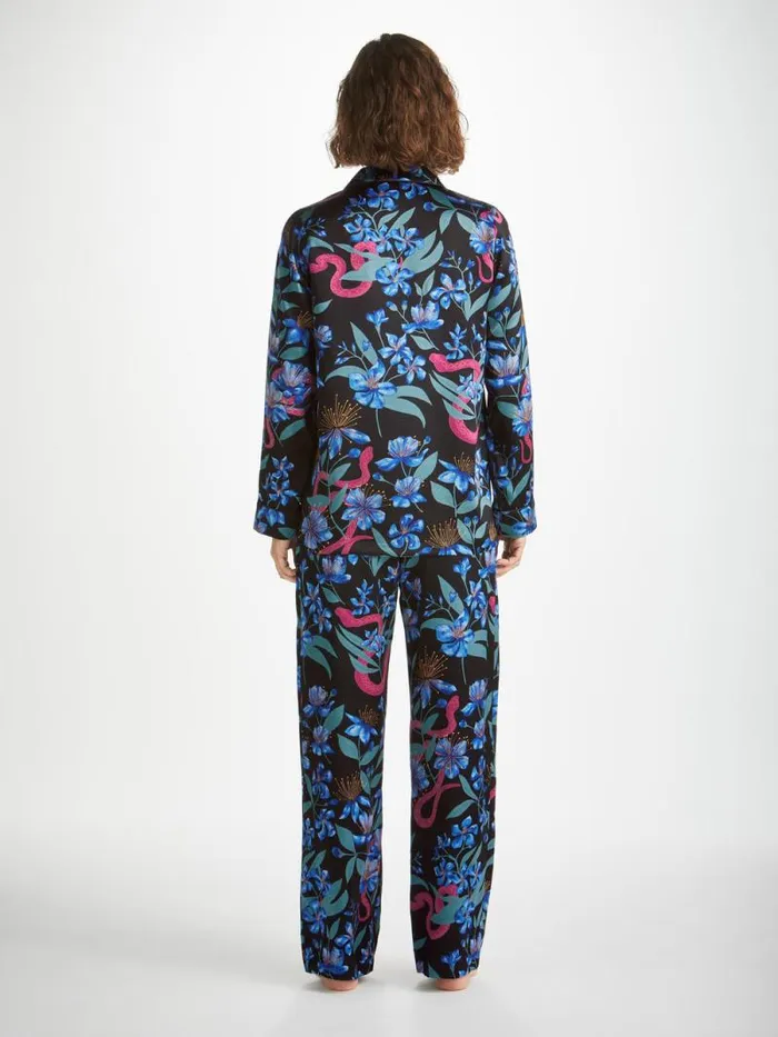 Derek Rose Long Pajamas Women Pajamas Brindisi 101 Silk Satin Black