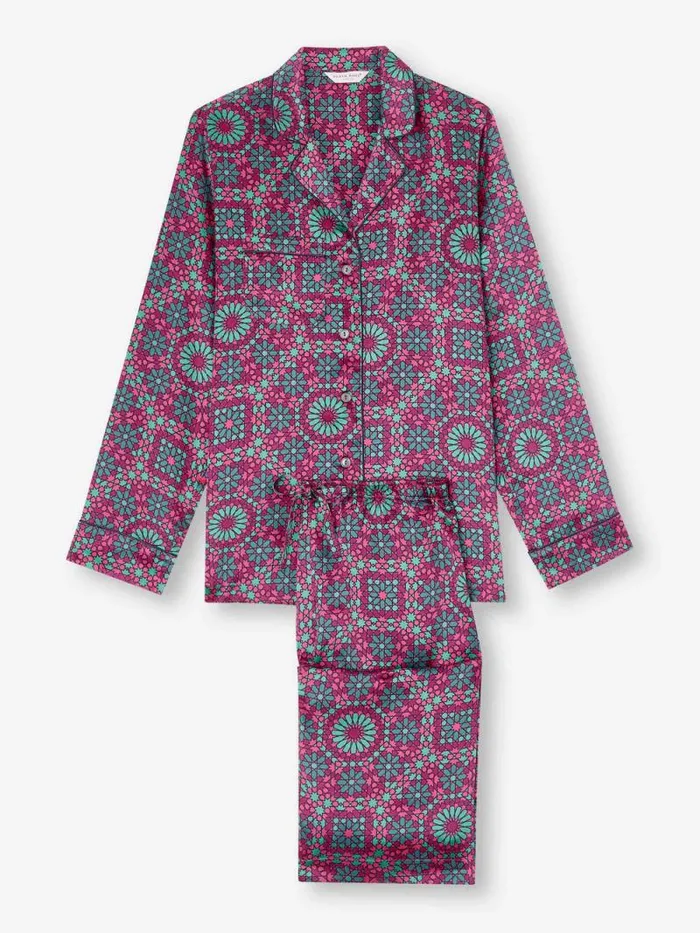 Derek Rose Long Pajamas Women Pajamas Brindisi 98 Silk Satin Pink