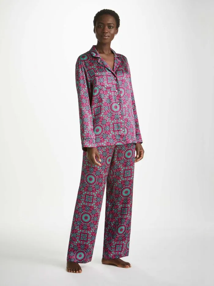 Derek Rose Long Pajamas Women Pajamas Brindisi 98 Silk Satin Pink