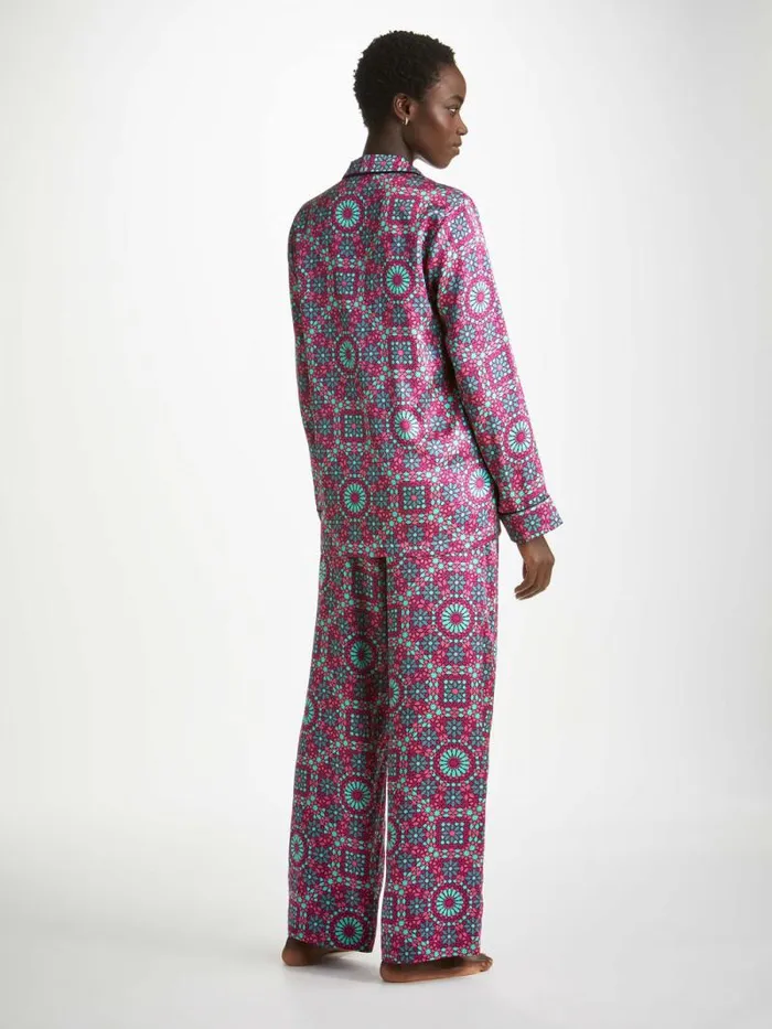 Derek Rose Long Pajamas Women Pajamas Brindisi 98 Silk Satin Pink