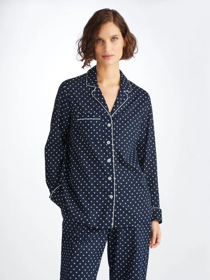 Derek Rose Long Pajamas Women Pajamas Plaza 60 Cotton Batiste Navy