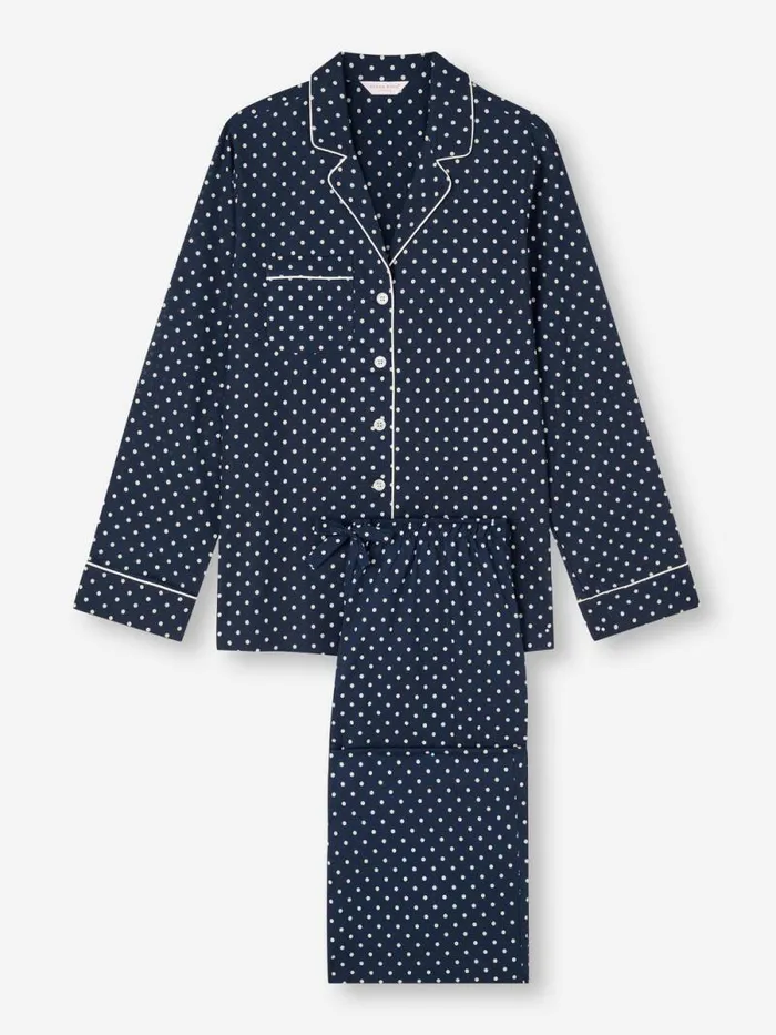 Derek Rose Long Pajamas Women Pajamas Plaza 60 Cotton Batiste Navy