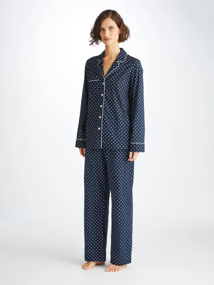 Derek Rose Long Pajamas Women Pajamas Plaza 60 Cotton Batiste Navy