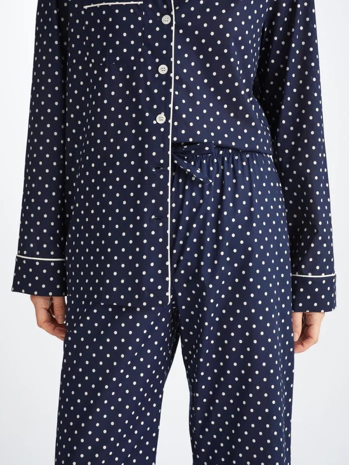 Derek Rose Long Pajamas Women Pajamas Plaza 60 Cotton Batiste Navy