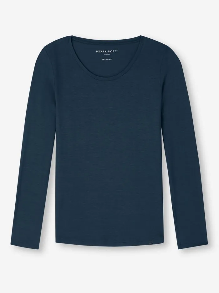 Derek Rose Long Sleeve TShirts Women Long Sleeve TShirt Lara Micro Modal Stretch Navy