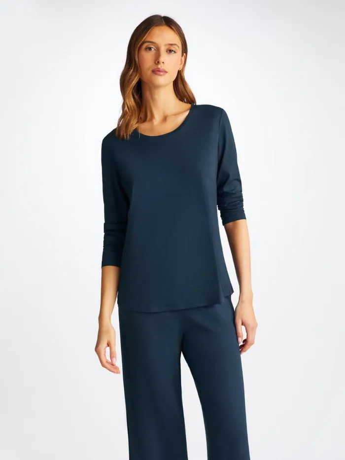 Derek Rose Long Sleeve TShirts Women Long Sleeve TShirt Lara Micro Modal Stretch Navy