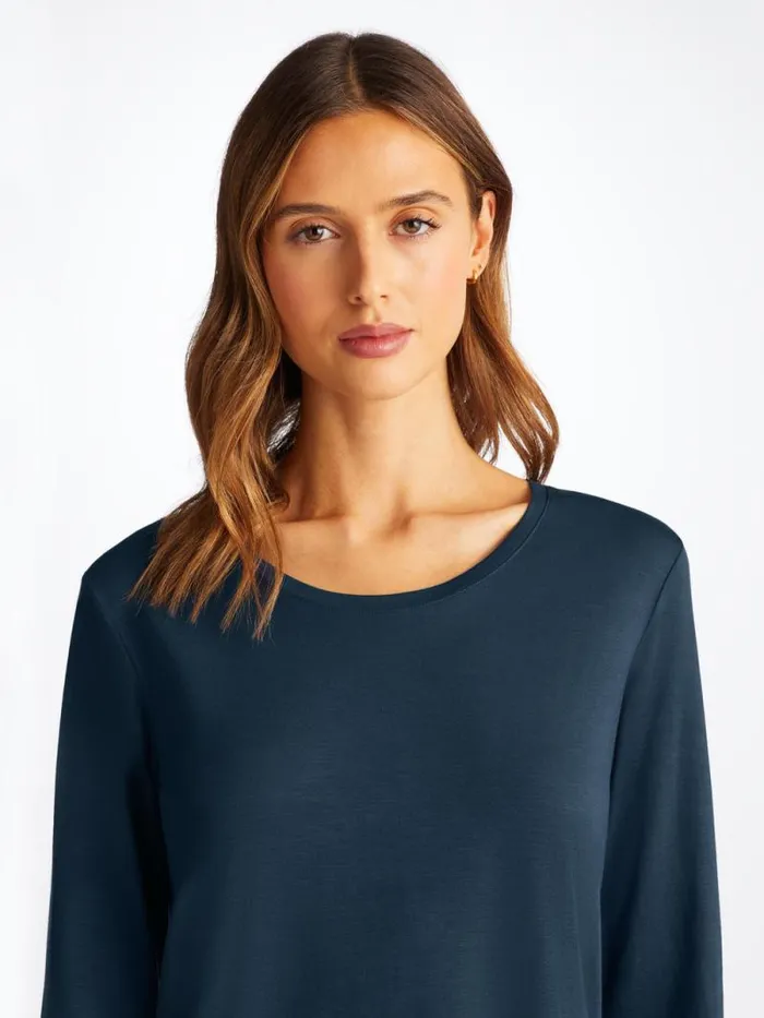 Derek Rose Long Sleeve TShirts Women Long Sleeve TShirt Lara Micro Modal Stretch Navy