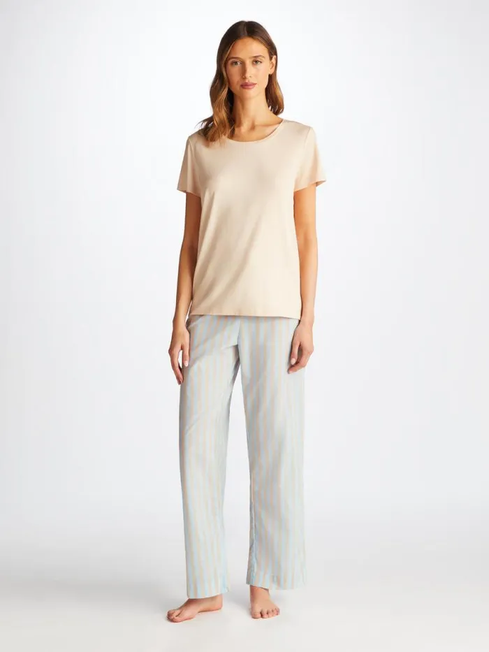 Derek Rose Lounge Pants Women Lounge Pants Amalfi 20 Cotton Batiste Blue
