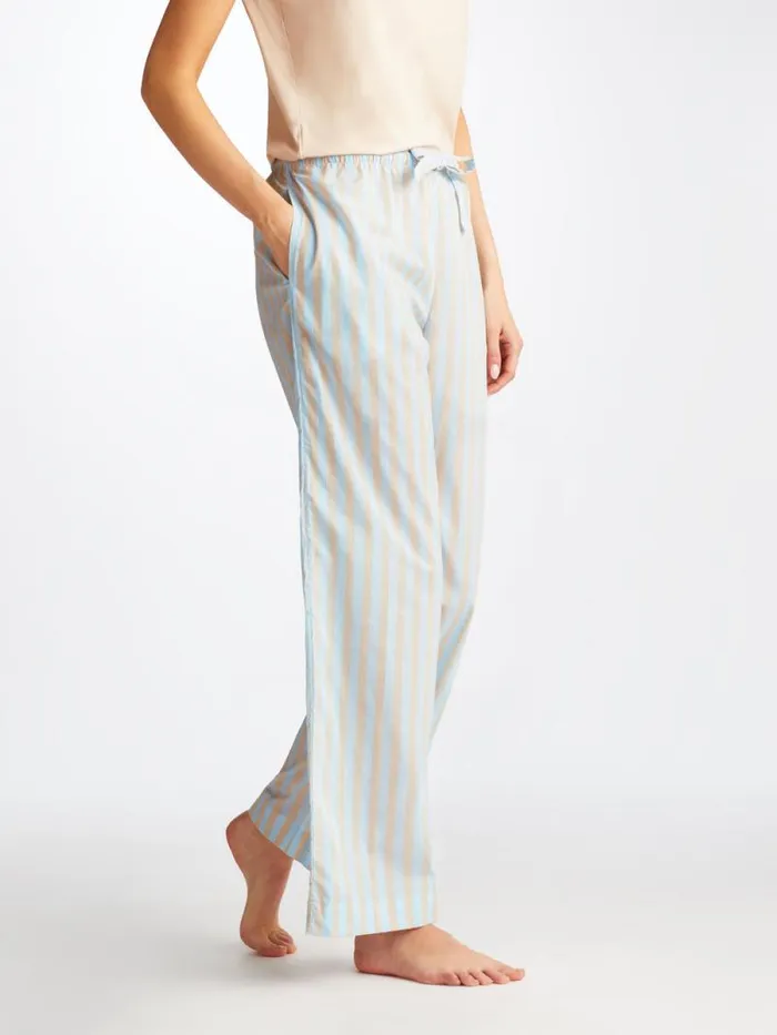 Derek Rose Lounge Pants Women Lounge Pants Amalfi 20 Cotton Batiste Blue