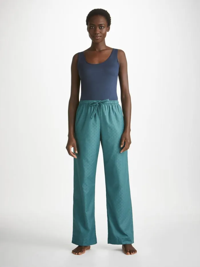 Derek Rose Lounge Pants Women Lounge Pants Kate 9 Cotton Jacquard Teal