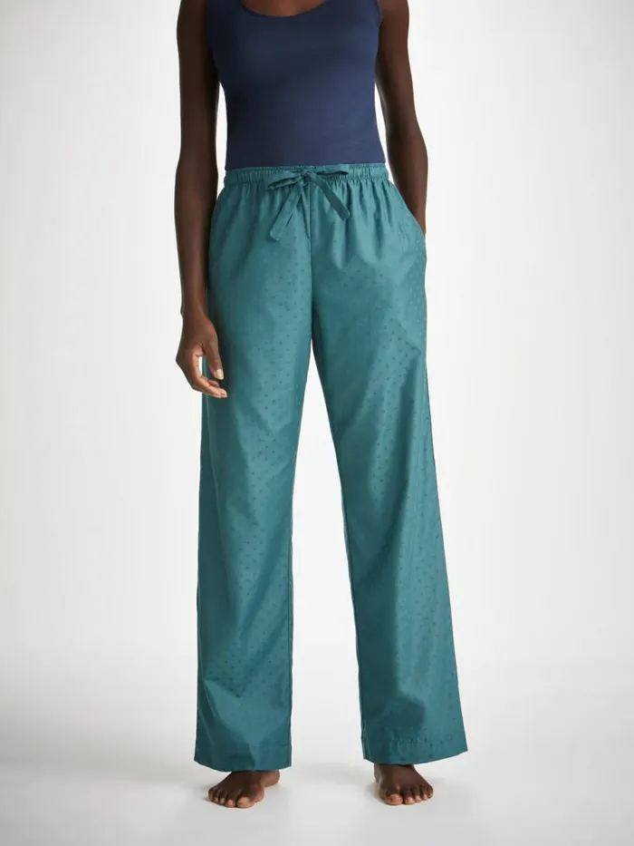 Derek Rose Lounge Pants Women Lounge Pants Kate 9 Cotton Jacquard Teal