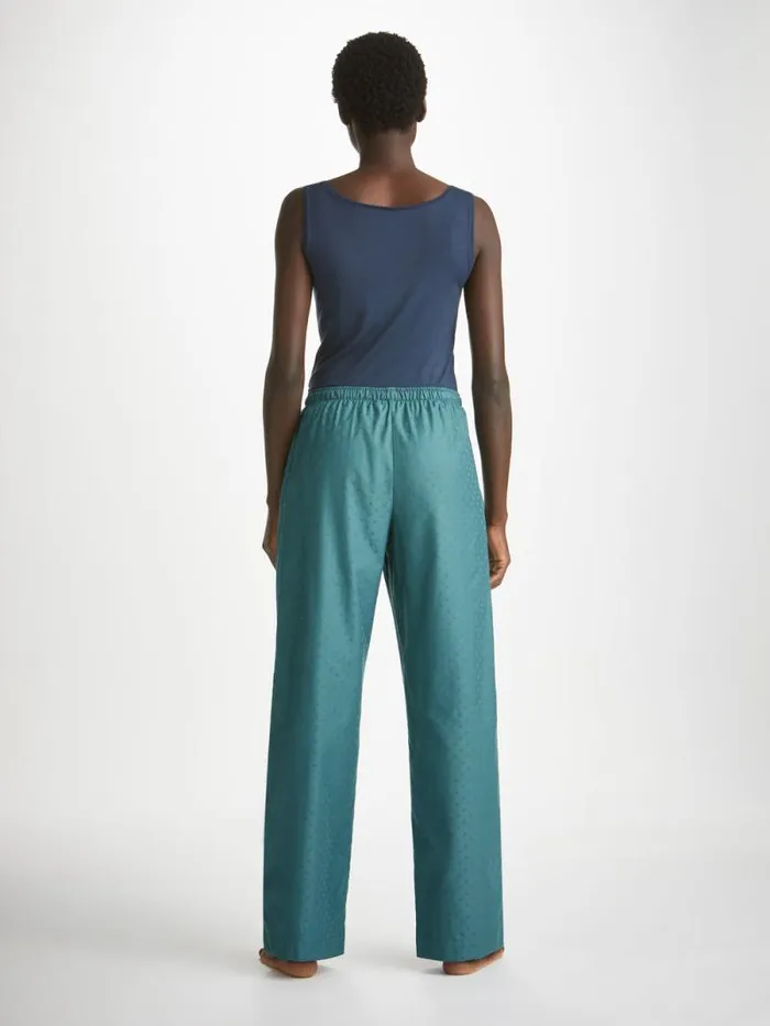 Derek Rose Lounge Pants Women Lounge Pants Kate 9 Cotton Jacquard Teal