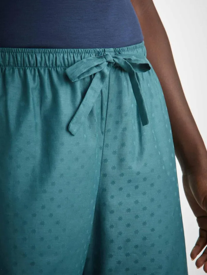 Derek Rose Lounge Pants Women Lounge Pants Kate 9 Cotton Jacquard Teal