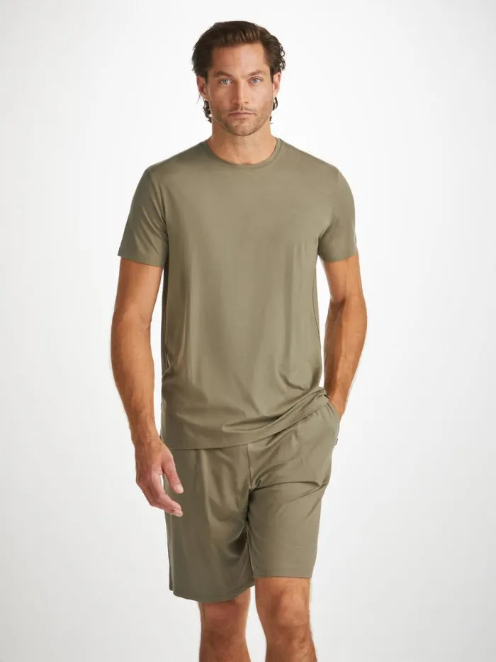 Derek Rose Lounge Shorts Men Lounge Shorts Basel Micro Modal Stretch Khaki