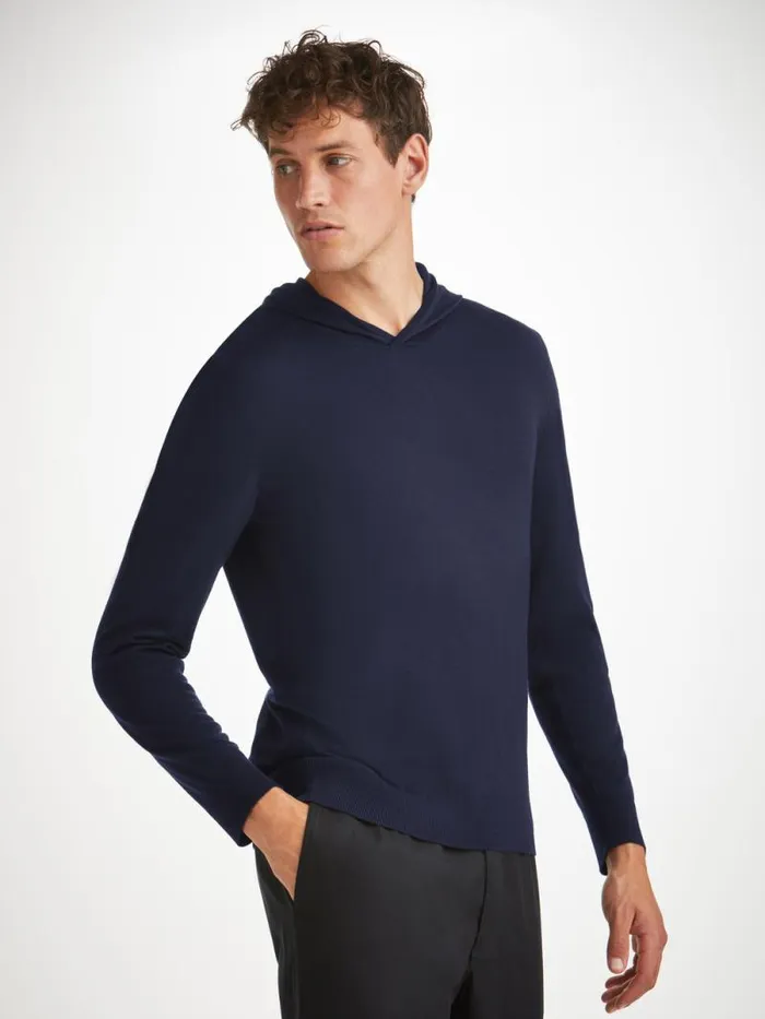 Derek Rose Merino Sweaters and Hoodies Men Hoodie Orson Merino Wool Navy